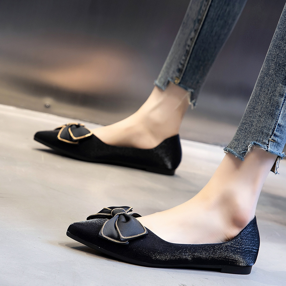 Bowknot Pointed Toe Low Heel Women's One-step Shoes