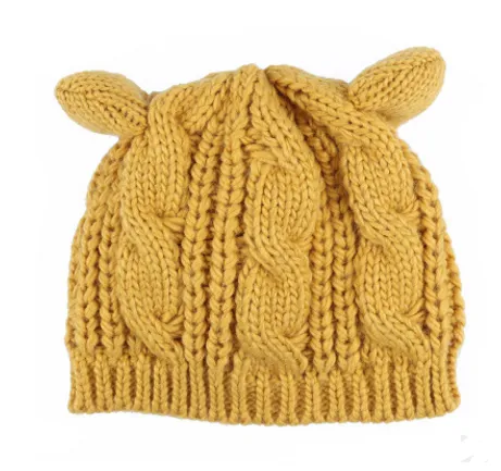 Autumn Winter Cat Ear Knit Beanie - Yellow
