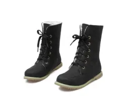 New two-piece boots round head flat with large size women's boots - Black - View 1