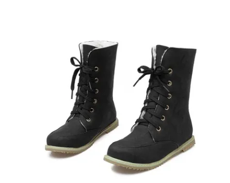 New two piece boots round head flat with large size women's boots Black - Shop at LoveMi