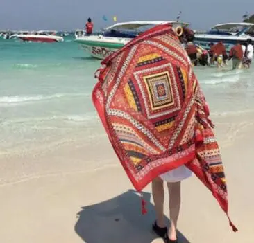 Indian Hippie Shawl Beach Scarves Linen Warm Retro Geo Bohemian Shawls Wraps Scarves - 180X110Cm