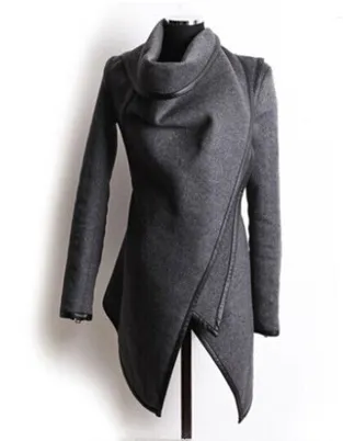 Autumn And Winter Slim Temperament Woolen Coat Windbreaker Jacket - Gray