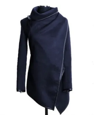 Autumn And Winter Slim Temperament Woolen Coat Windbreaker Jacket - Navy