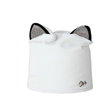 Autumn Winter Women's Beanies Cat Hat Ladies Warm Velvet Skullies With Flashing Rhinestone Ear Flaps Girls Cute Bonnet Touca White - Shop at LoveMi