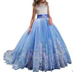 Europe And The United States New Children's Clothing Lace Wedding Dress - Royal Blue - View 1