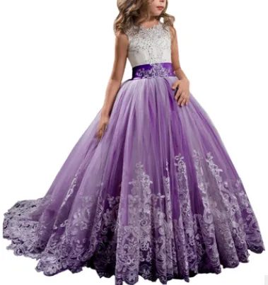 Europe And The United States New Children's Clothing Lace Wedding Dress Dark Purple - Shop at LoveMi