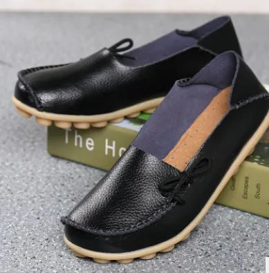 Leather mother shoes low to help flat lazy shoes peas casual women's single shoes nurse 44 yards Black - Shop at LoveMi