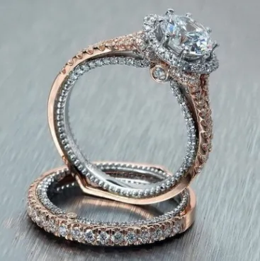 new 14k rose gold round diamond color separation ring European and American popular engagement ring Rose Gold - Shop at LoveMi