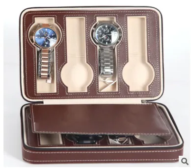 Watch Box Watch Zipper Bag Storage Bag Watch Storage Bag Watch Box Leather Bag Portable Zipper Watch Brown - Shop at LoveMi