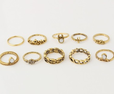 European and American retro sensation carved combination ten-piece ring versatile twist flower jewel set