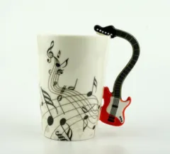 Creative Music Violin Style Guitar Ceramic Mug Coffee Tea Milk Stave Cups With Handle Coffee Mug Novelty Gifts - Red - View 1