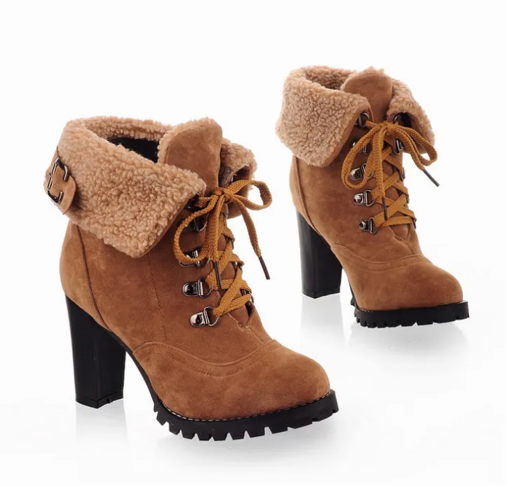 High-heeled scrub short boots - Yellow