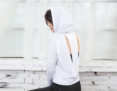 Fitness Yoga Tops Quick drying long sleeved T shirts Sports hooded blouses White - Shop at LoveMi