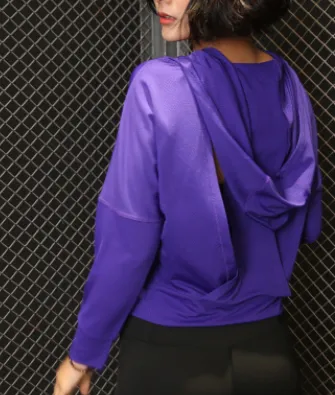 Fitness Yoga Tops Quick drying long sleeved T shirts Sports hooded blouses Purple - Shop at LoveMi