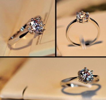 Ring for Weddings Platinum 925 sterling silver six-claw female engagement ring Simulation Diamond Korean sterling silver jewelry