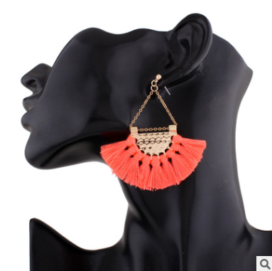 European and American fashion big fan-shaped tassel earrings female high-end bohemian earrings exaggerated fashion jewelry wholesale