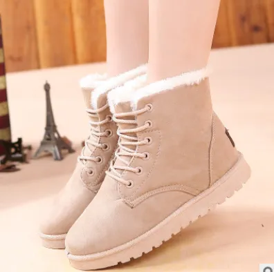 new ladies snow boots winter new women's winter shoes women's warm tube female cotton shoes boots - Beige