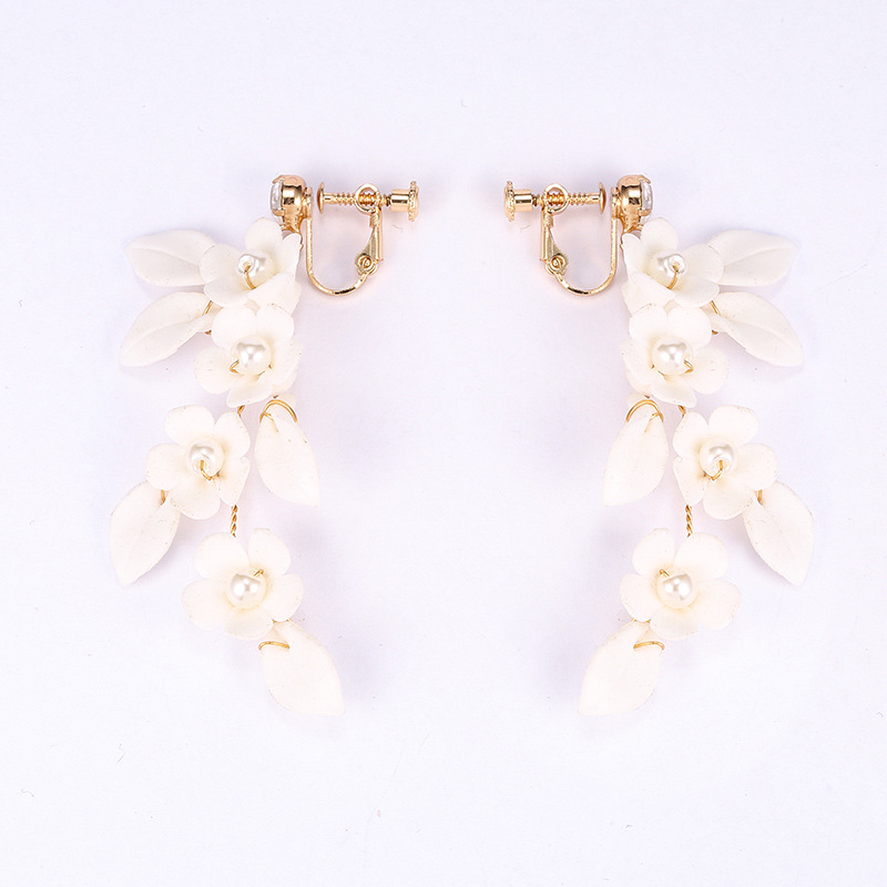 Title 1, White Ceramic Flower Handmade Flower Earpieces