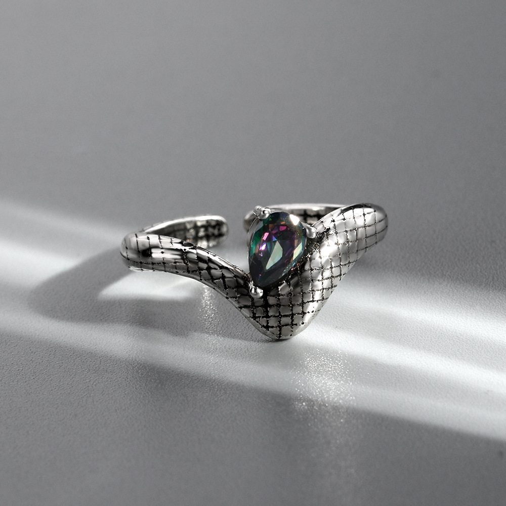 Colorful Zircon Inlaid Ins Cool Retro Ring Snake Female