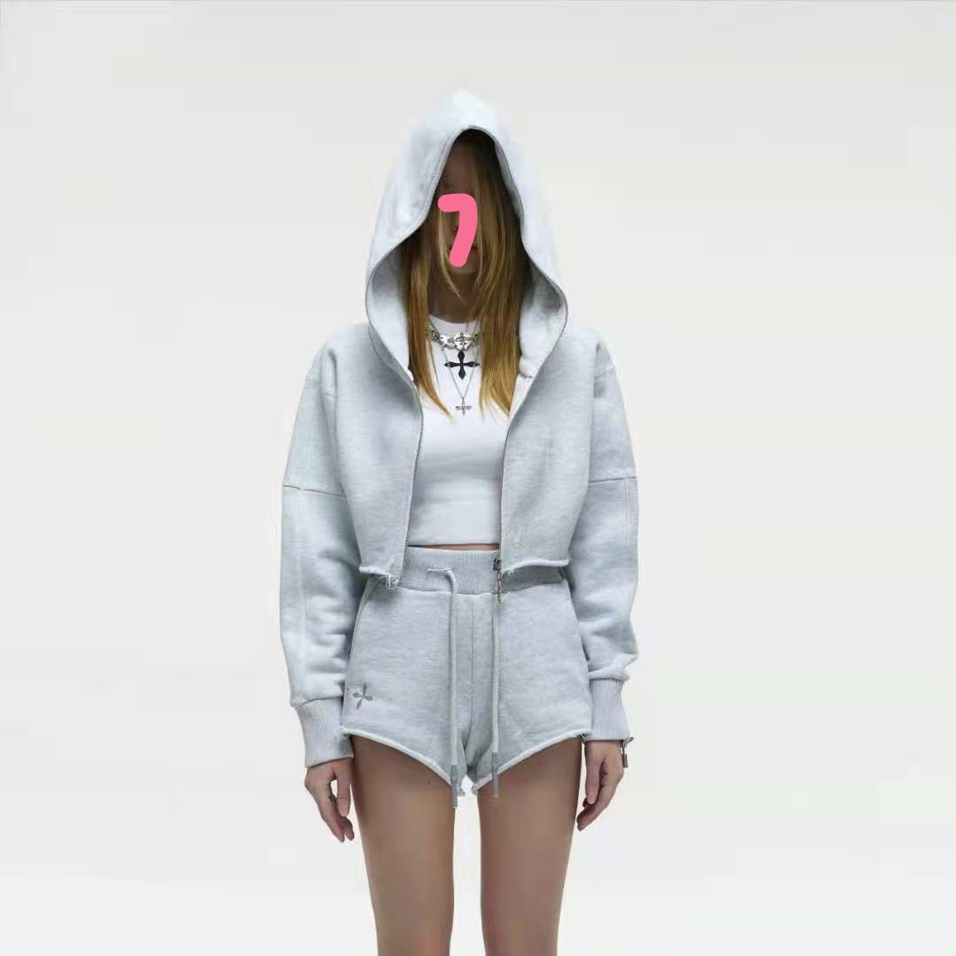 New Casual Loose Color Zipper Long-sleeved Hooded Cropped Jacket