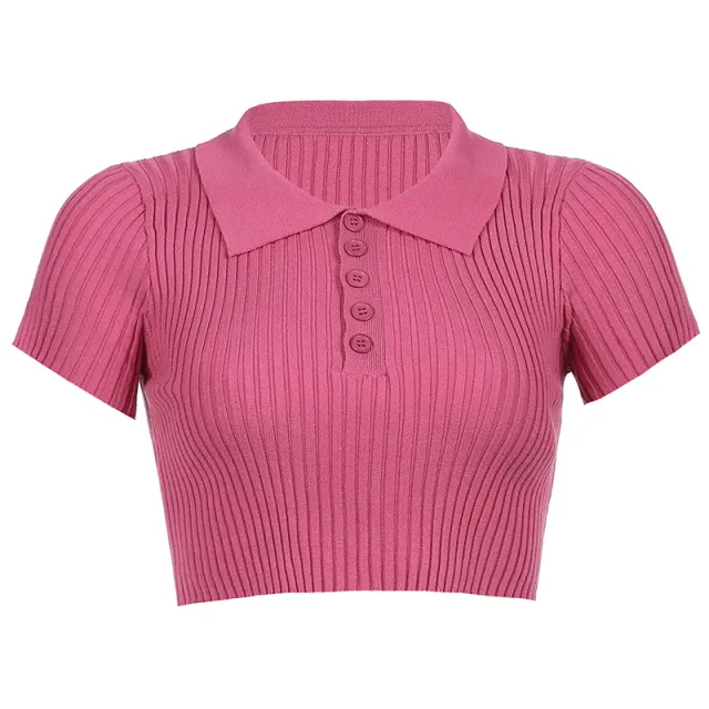 Korean Style Lapel Slim Slimming Cropped Top Pink - Shop at LoveMi