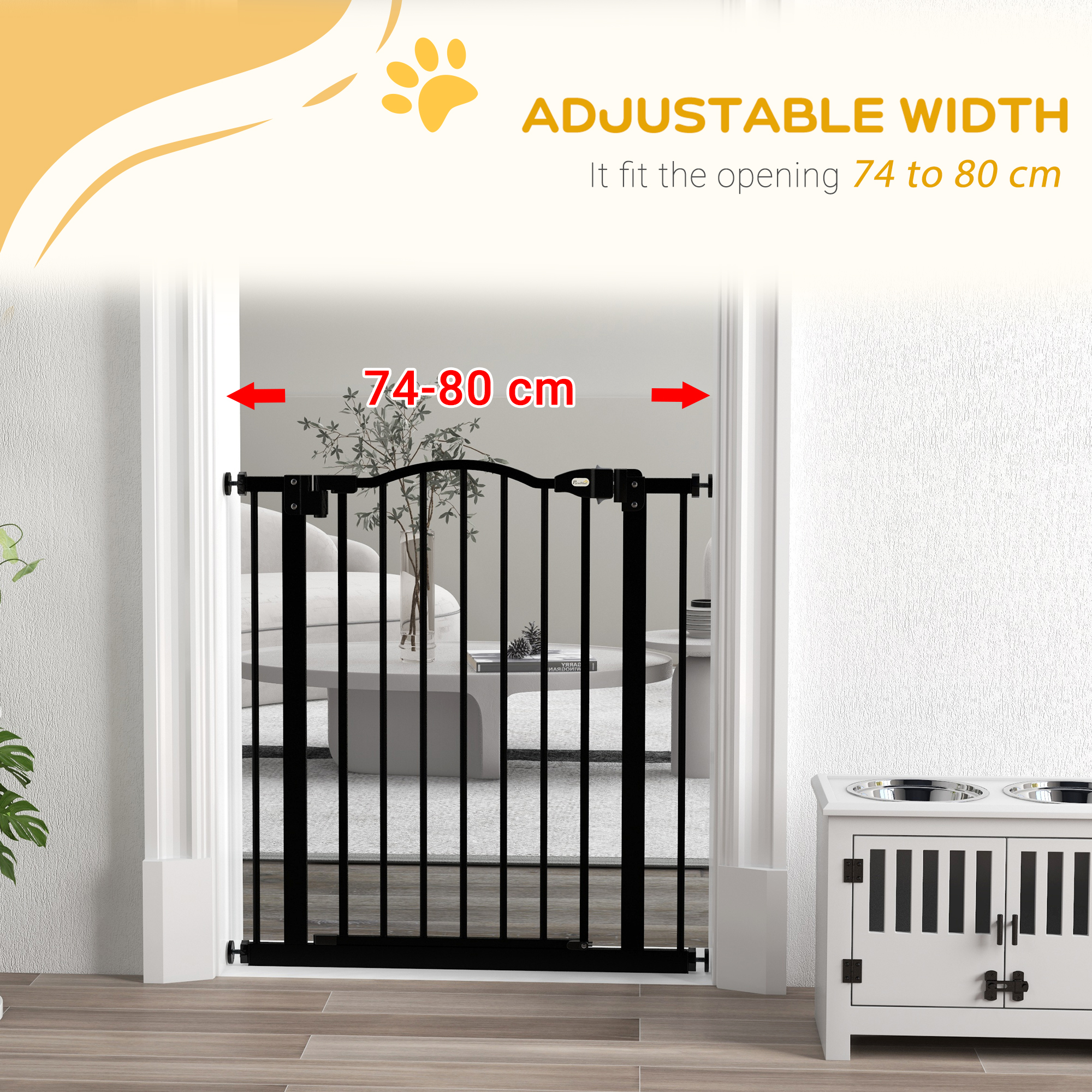 Metal Material, 74-80cm Adjustable Pet Safety Door With Automatic Closing, Black detail photo 4