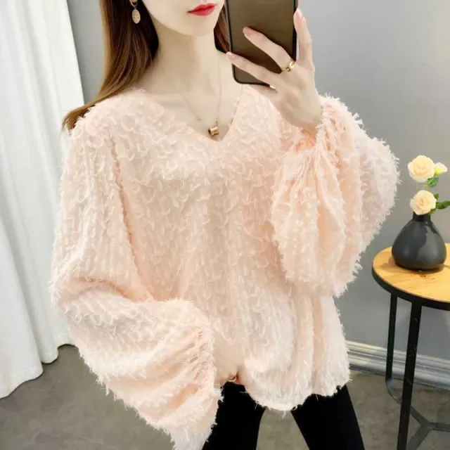 European And American Style Stitching Fleece Long sleeved Chiffon Shirt Women's Clothing Pink - Shop at LoveMi