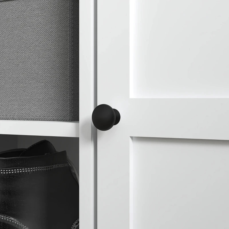 Shoe Storage Bench With Cushioned Seat, Entryway Bench Seat With 2 Cabinets And Adjustable Shelf For Hallway, White