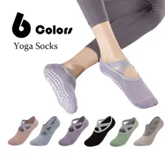 6 Pairs Women Yoga Socks Non-Slip Grips Straps For Added Balance And Stability Ideal For Pilates Pure Barre Ballet Dance Barefoot - Women - View 1