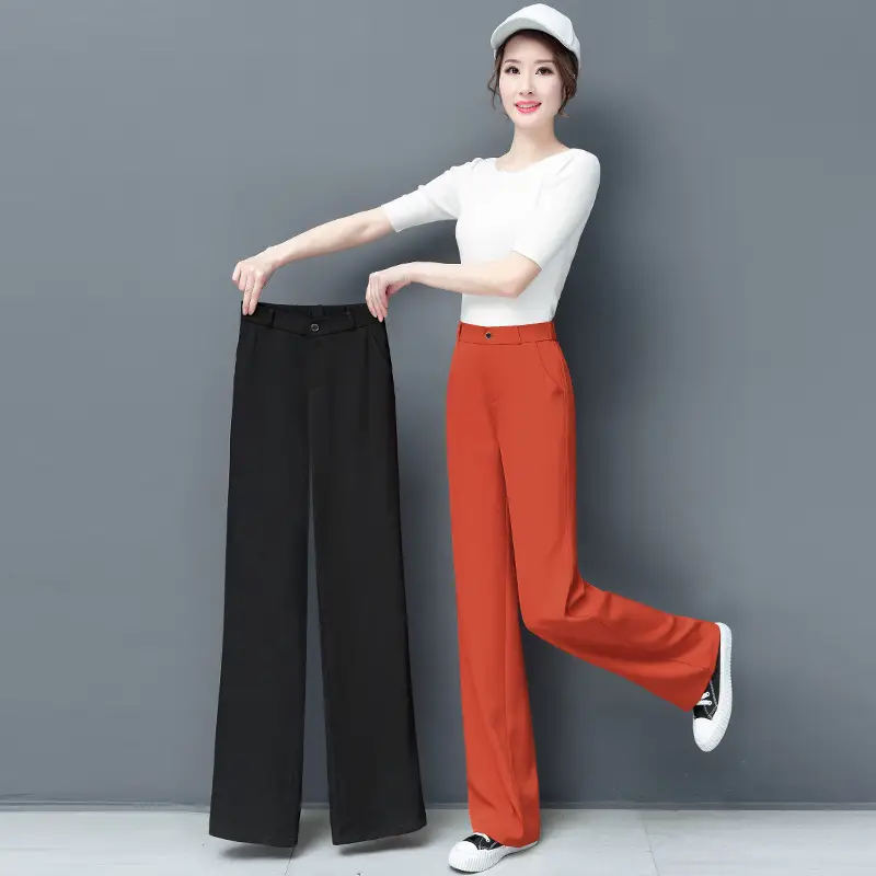 Casual Chiffon Straight Leg Pants Ladies Trousers