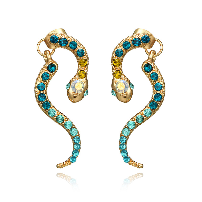 Retro Personality Zodiac Snake Colored Diamond Stud Earrings