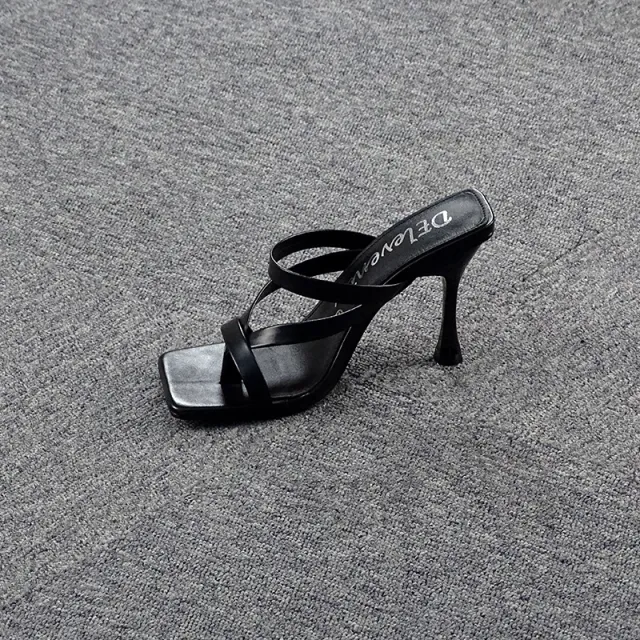 Cross Border Fashion Korean New Versatile High Heel Sandals Women"s Large Black - Shop at LoveMi