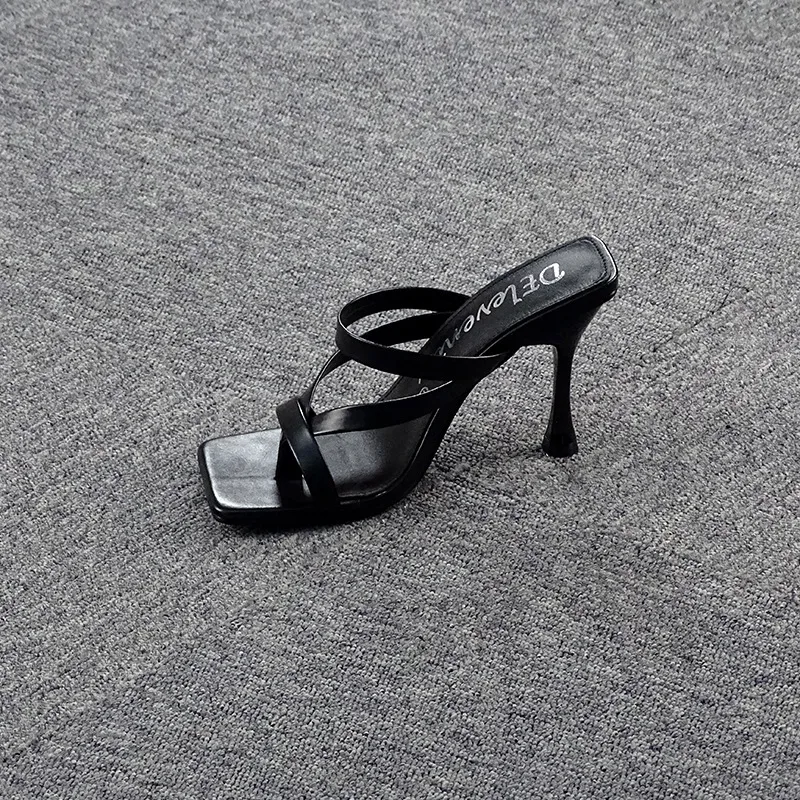 Cross Border Fashion Korean New Versatile High Heel Sandals Women"s Large - Black