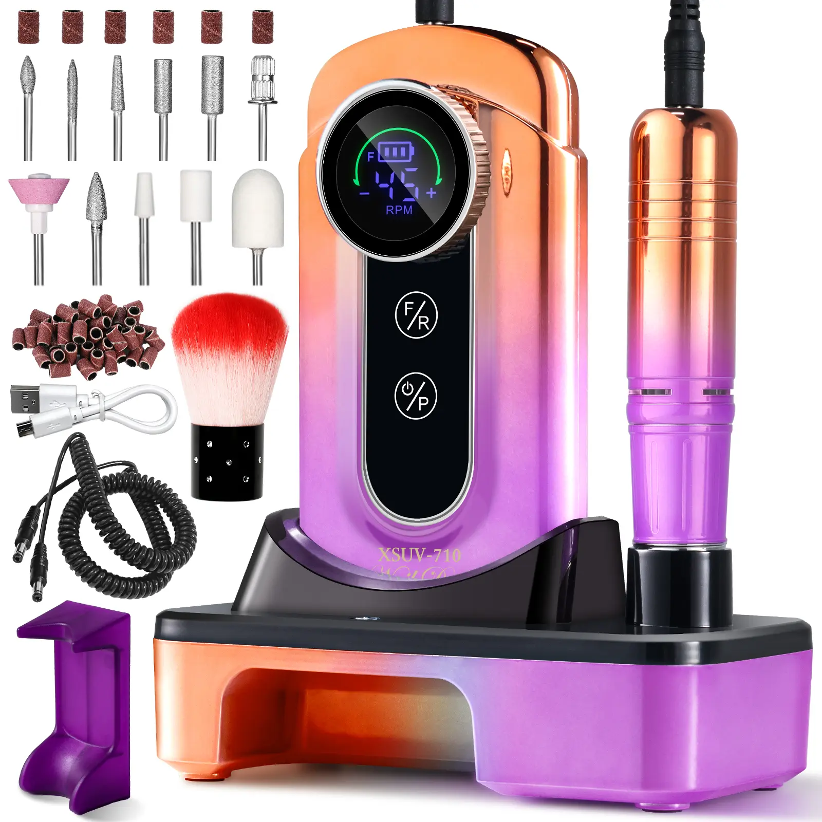 Nail Drill, Portable Electric Nail File 45000RPM, Rechargeable Nail Drill Professional With Bits & Base, For Acrylic Gel Nails, E-File Machine, Manicure Polishi