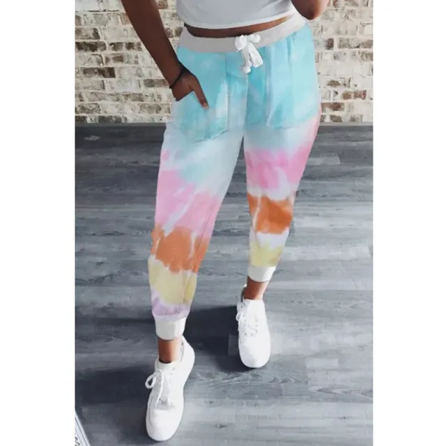 Tie Dye Printed Sports Casual Pants Sunflower - Shop at LoveMi