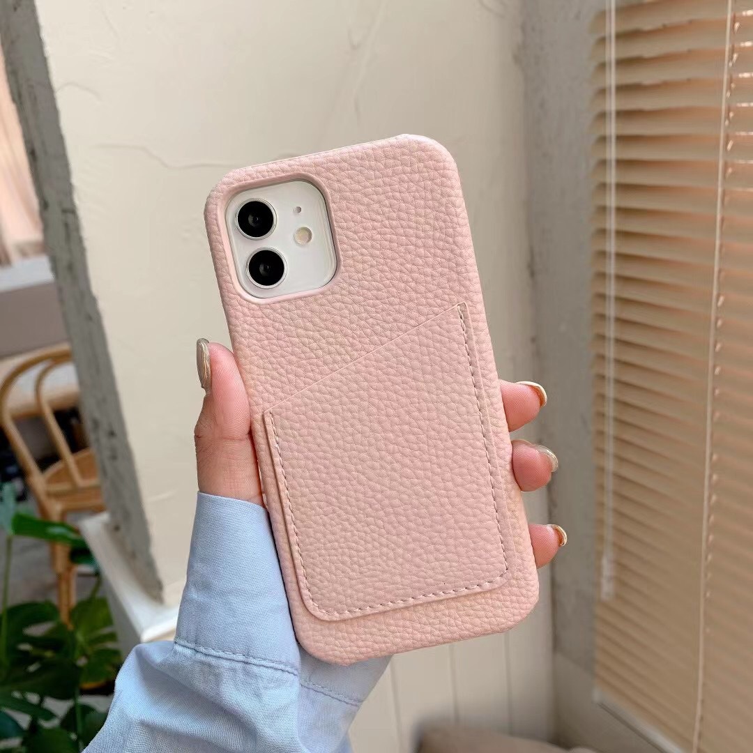 Phone Case Insert Card Skin Quality Cover Litchi Grain