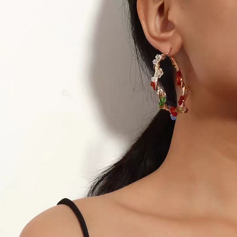 New Zircon European Handmade Colorful Crystal Earrings, Niche Design Big Hoop Earrings Jewelry Gift For Women