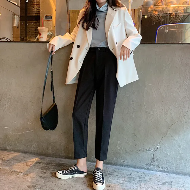 Autumn And Winter Women's High Waist Straight Tube Loose Cropped Suit Pants Black - Shop at LoveMi