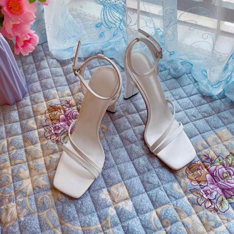 White High-heeled Sandals Women's Thick With A Word Belt