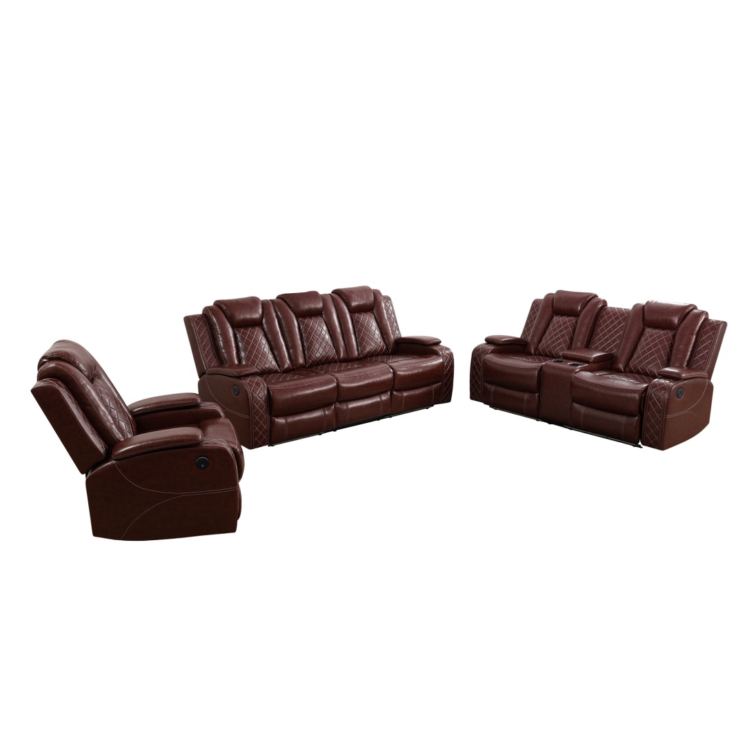 Pickup Only--Red Breathing Leather 3-Piece Living Room Recliner Sofa Set