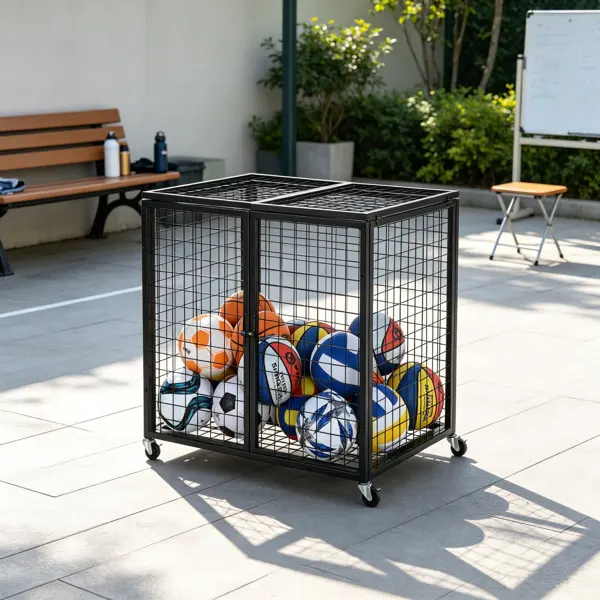Rolling Sports Ball Storage Cart, Double Lid