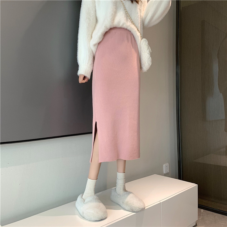 Women's Fashion Solid Color Straight Hip Skirt