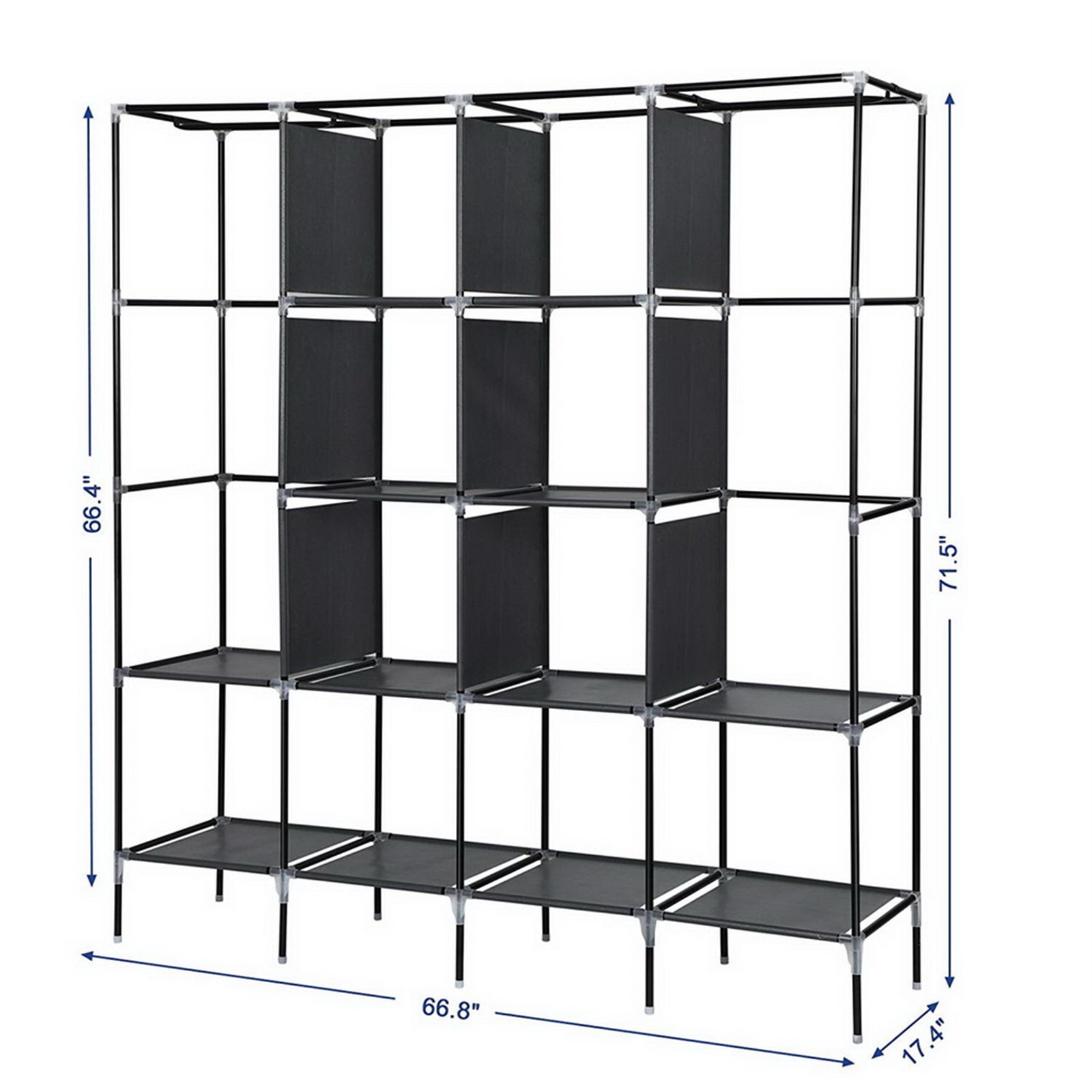 67 Inch Clothes Closet Portable Wardrobe Clothes Storage Rack 12 Shelves 4 Side Pockets Gray