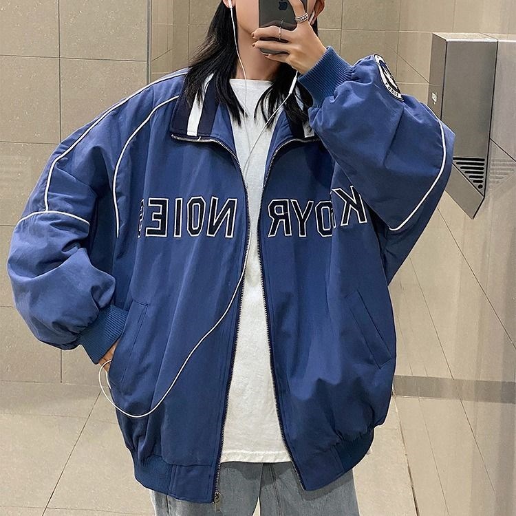Stand-up Collar Loose Baseball Uniform Women's Lazy Style Jacket
