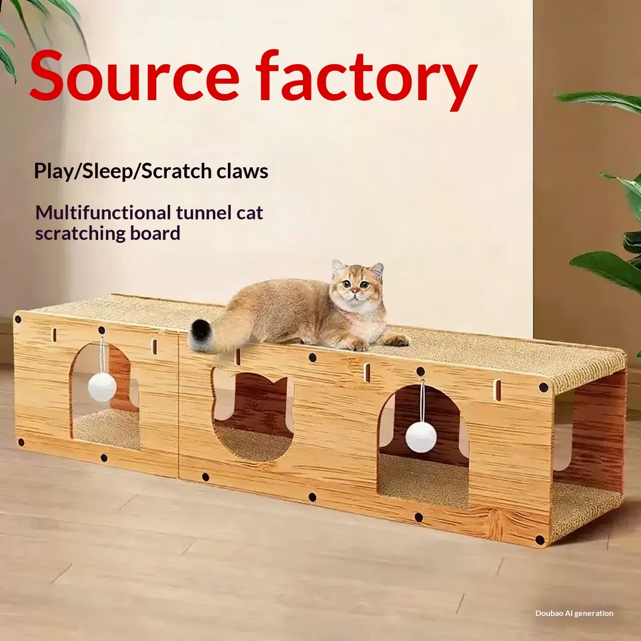 Pet Cat Bed, Upright Scratching Board, Tunnel