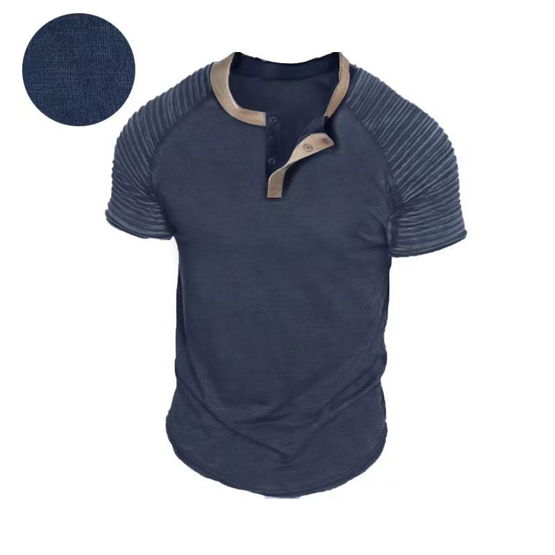 Title 4, Button-Neck Kurzarm Hemd für Herren mit Falten,...