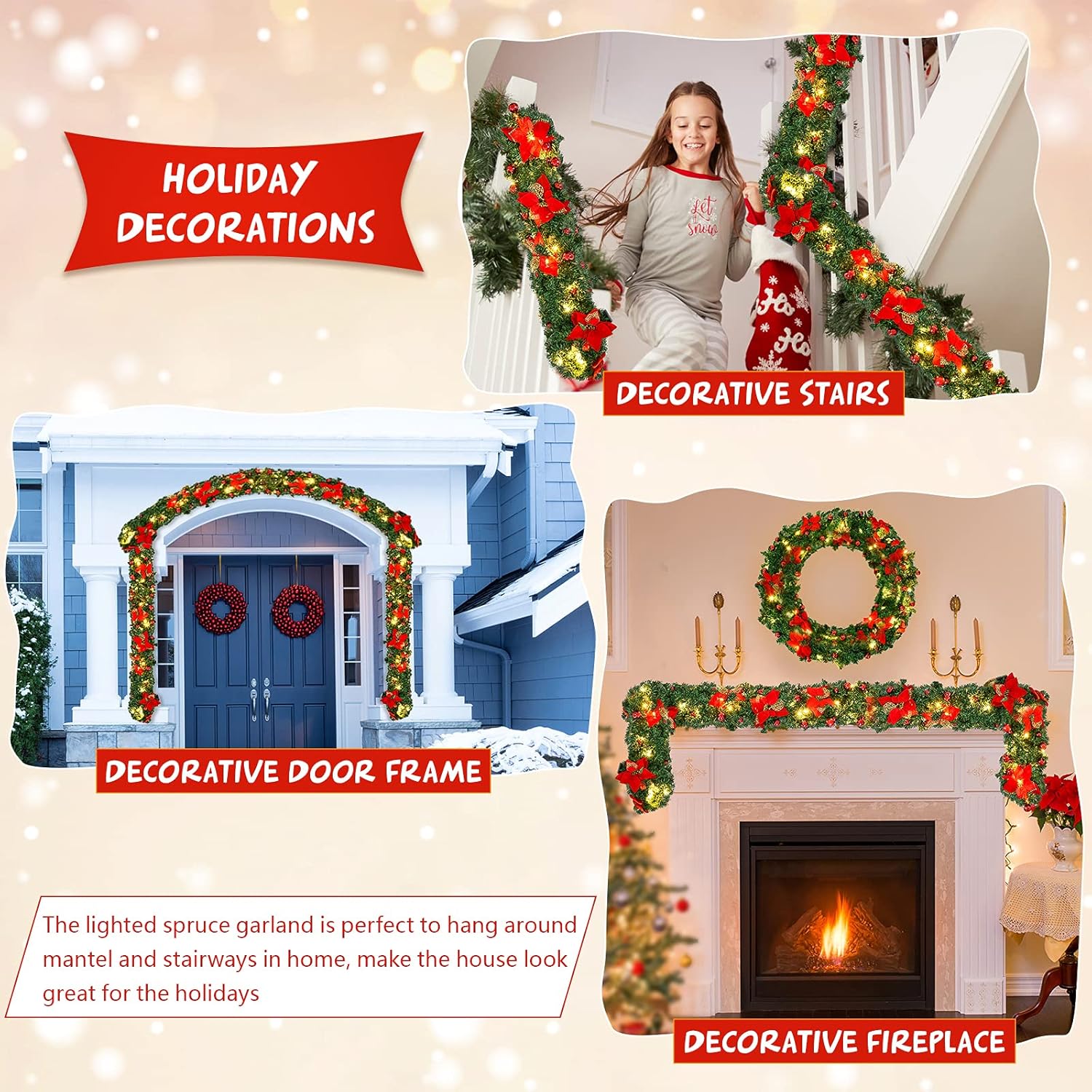 9FT Christmas Garland Decorations, 2.7M Wreath Garlands Xmas For Fireplaces — image 7