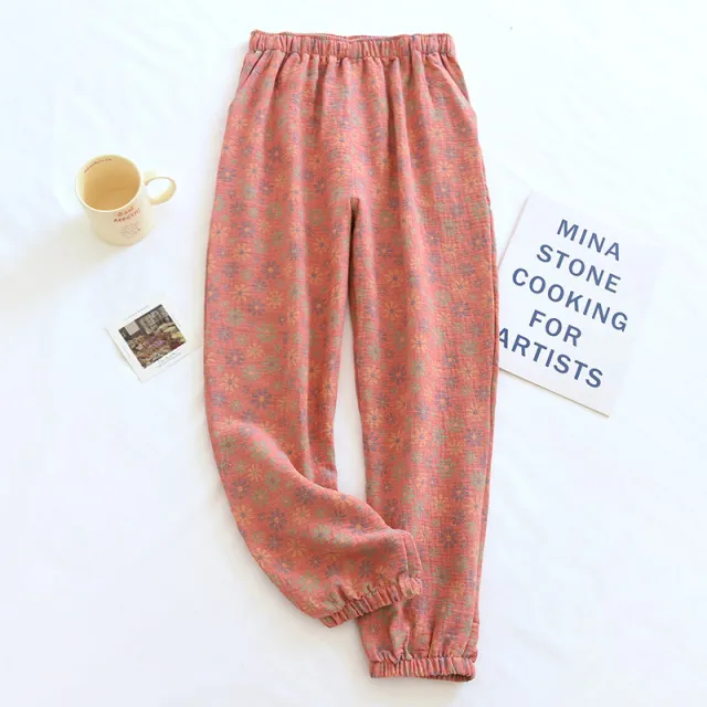 Retro Yarn dyed Jacquard Women's Pure Cotton Pajama Pants Crushed Chrysanthemum Xl - Shop at LoveMi
