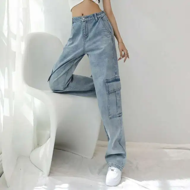 The New American High Street Retro Loose And Wide Blue Cropped Trousers - Shop at LoveMi