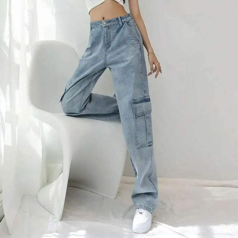 The New American High Street Retro Loose And Wide - Blue Cropped Trousers